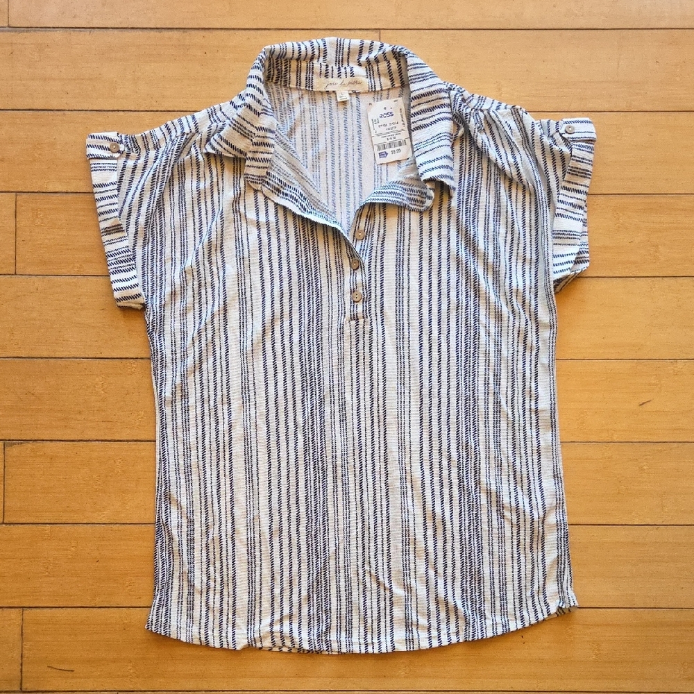 NWT • Joie De Vivre• Striped Short Sleeve Blouse